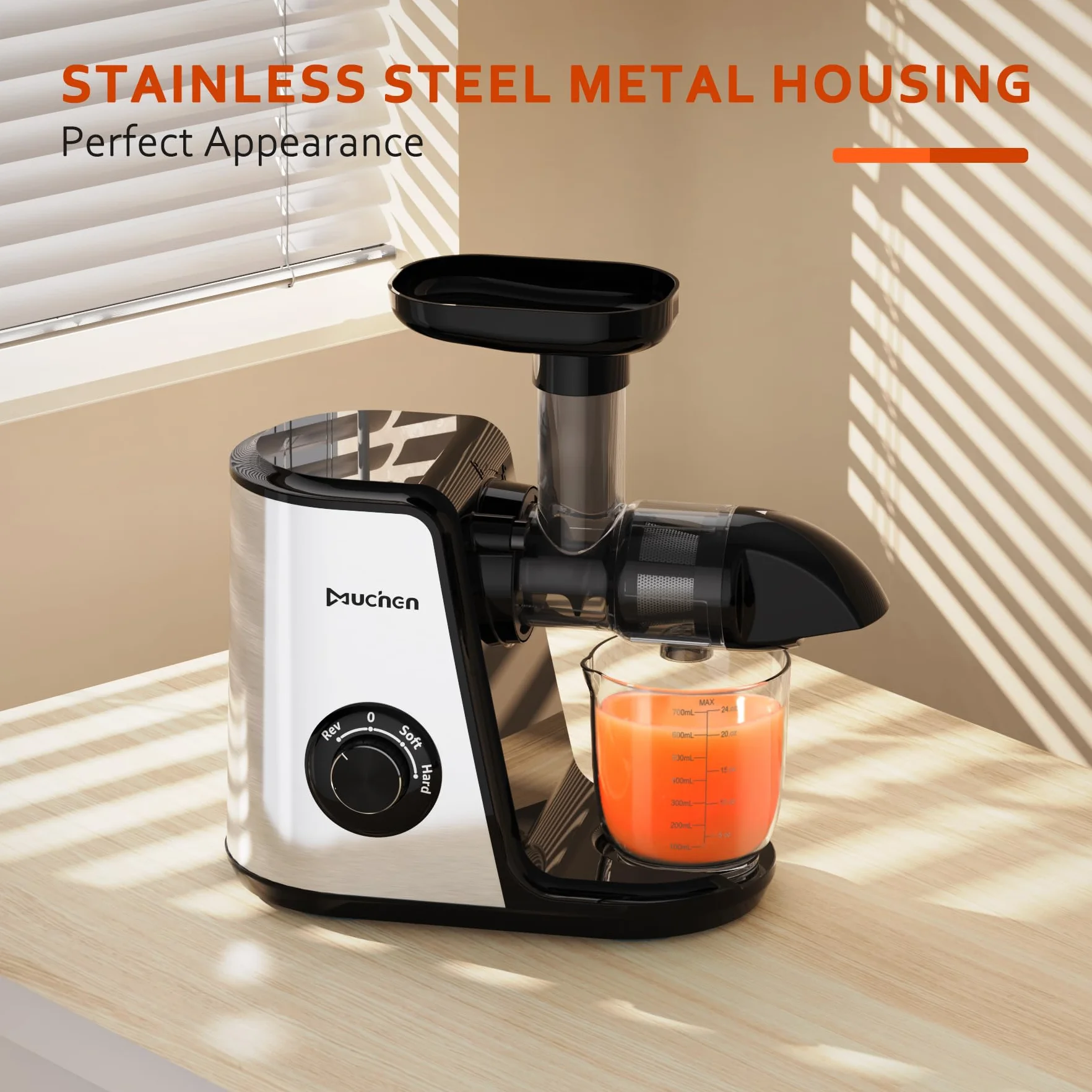 Muchen Extracteur de Jus Élite Presse-Agrumes à Froid Sans BPA Acier Inoxydable Double Tasse Anti-Blocage