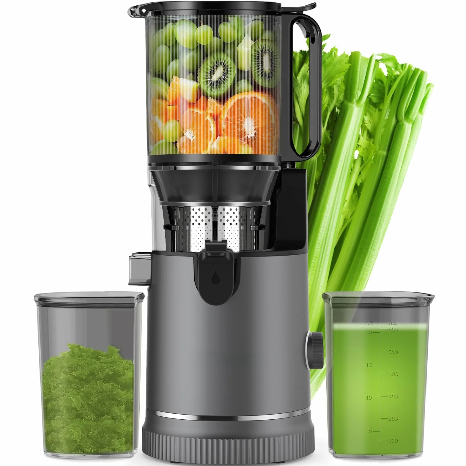 Extracteur de Jus Slow Juicer Goulotte XL 147 mm Moteur 400 W Capacité 1,8 L Sans BPA