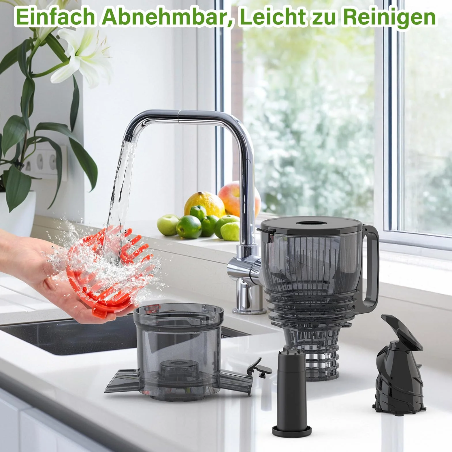 OMMO Extracteur de Jus 300W, Goulotte 148 mm, Machine à Jus électrique, 2 Tasses PC, Sans BPA, Noir