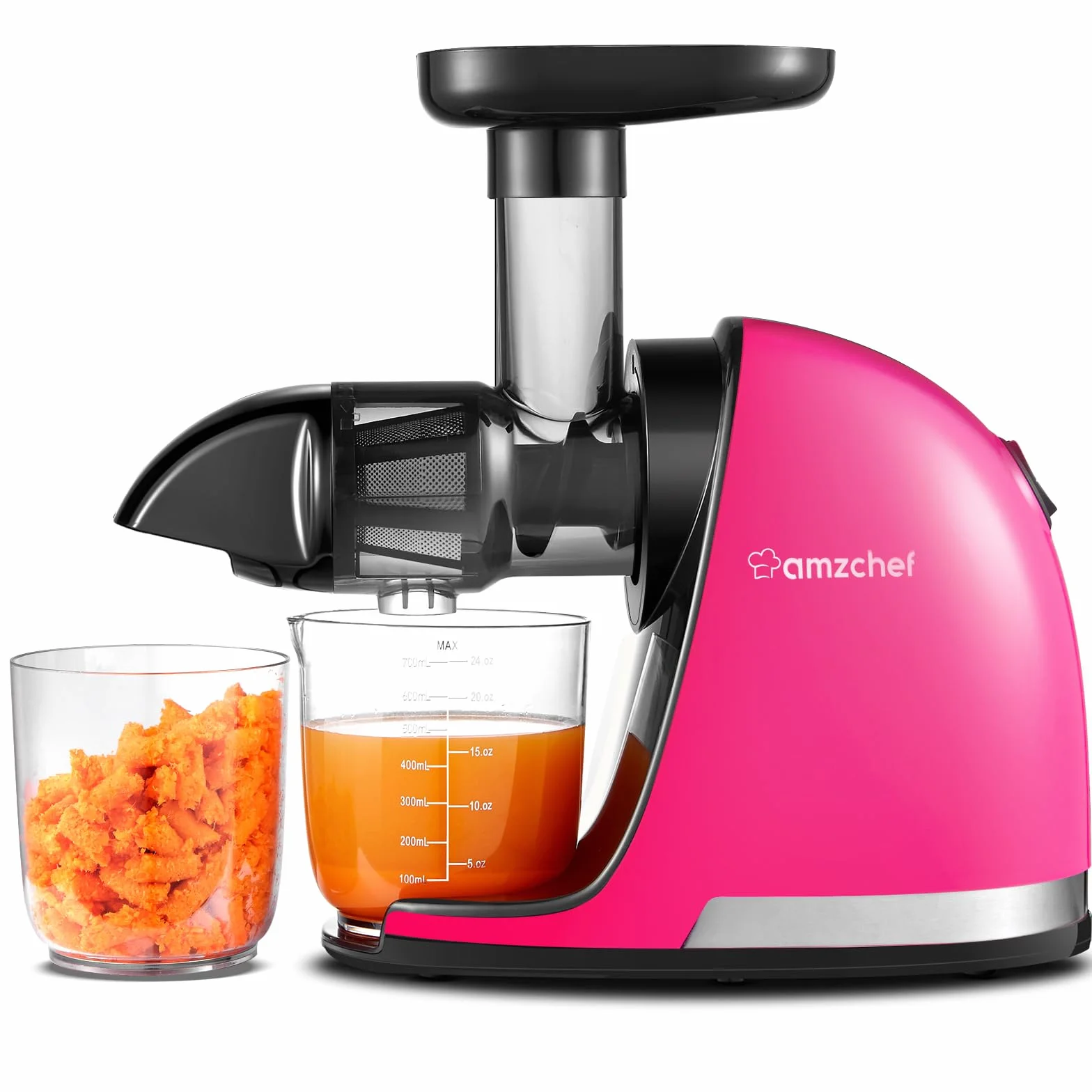 AMZCHEF Extracteur Jus à Mastication Lente avec Fonction Inversée, Rendement Élevé, Rose Rouge
