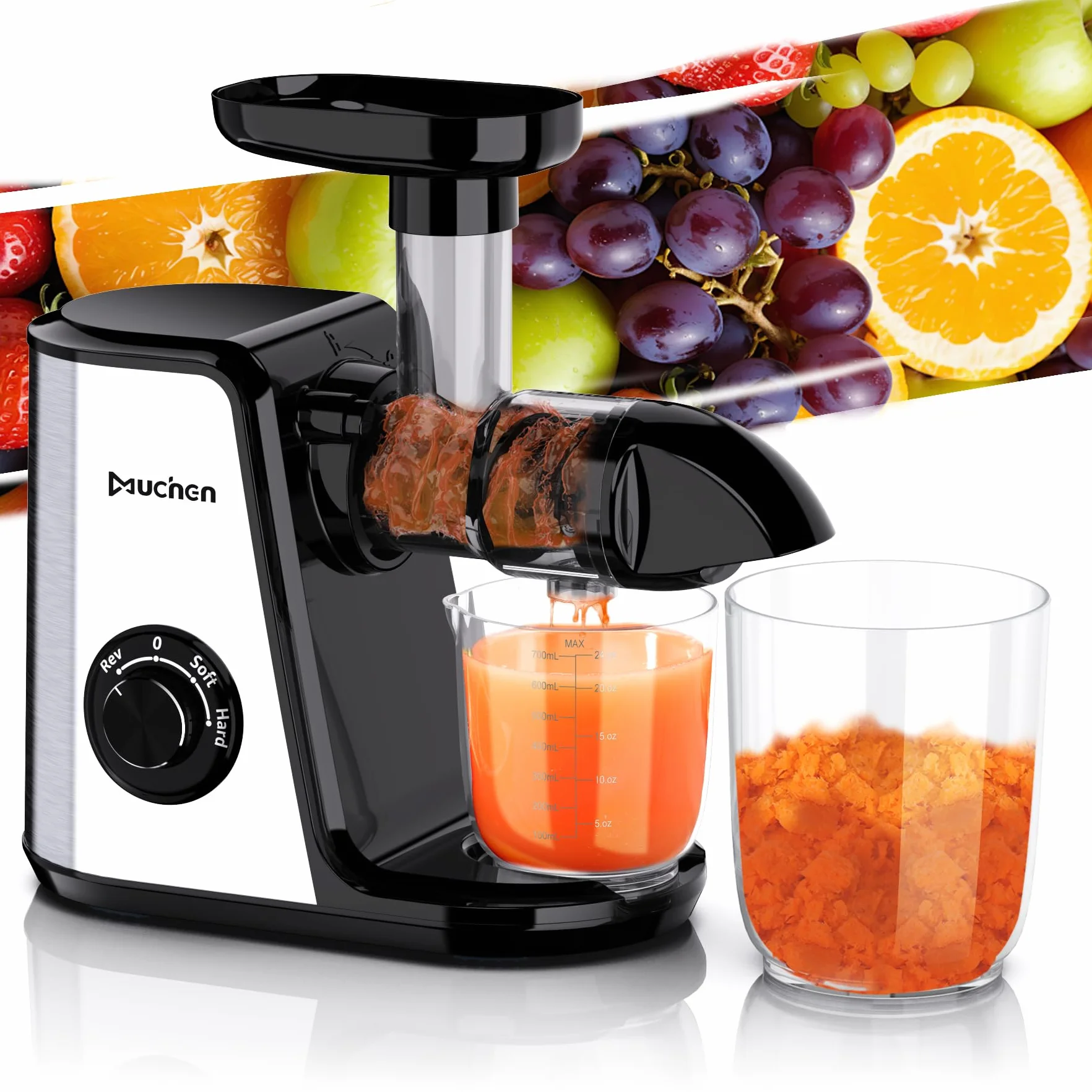 Muchen Extracteur de Jus Élite Presse-Agrumes à Froid Sans BPA Acier Inoxydable Double Tasse Anti-Blocage