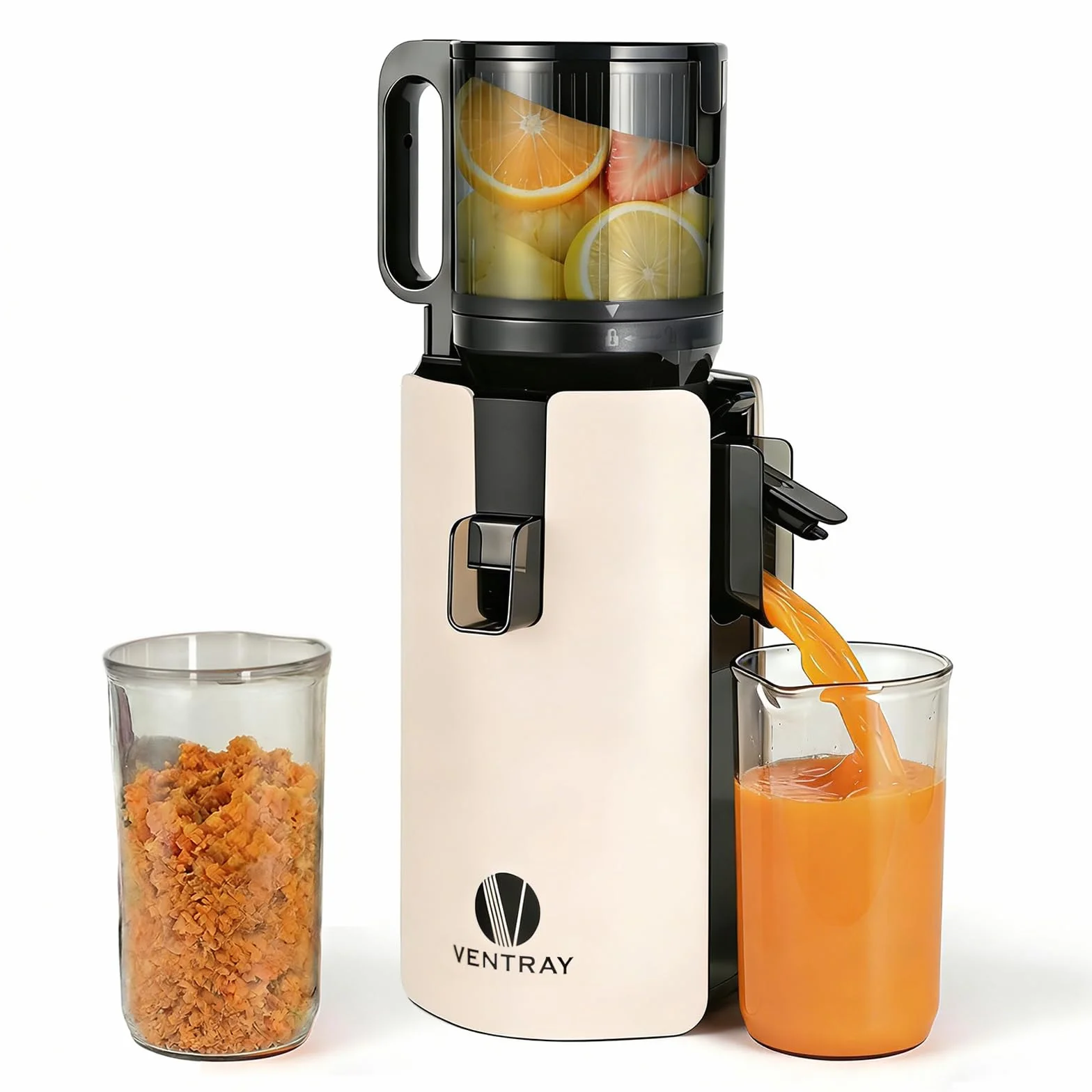 Ventray Extracteur de Jus Lent Presse à Froid 250W Grande Goulotte 120mm Double Filtration Sans BPA Ivoire