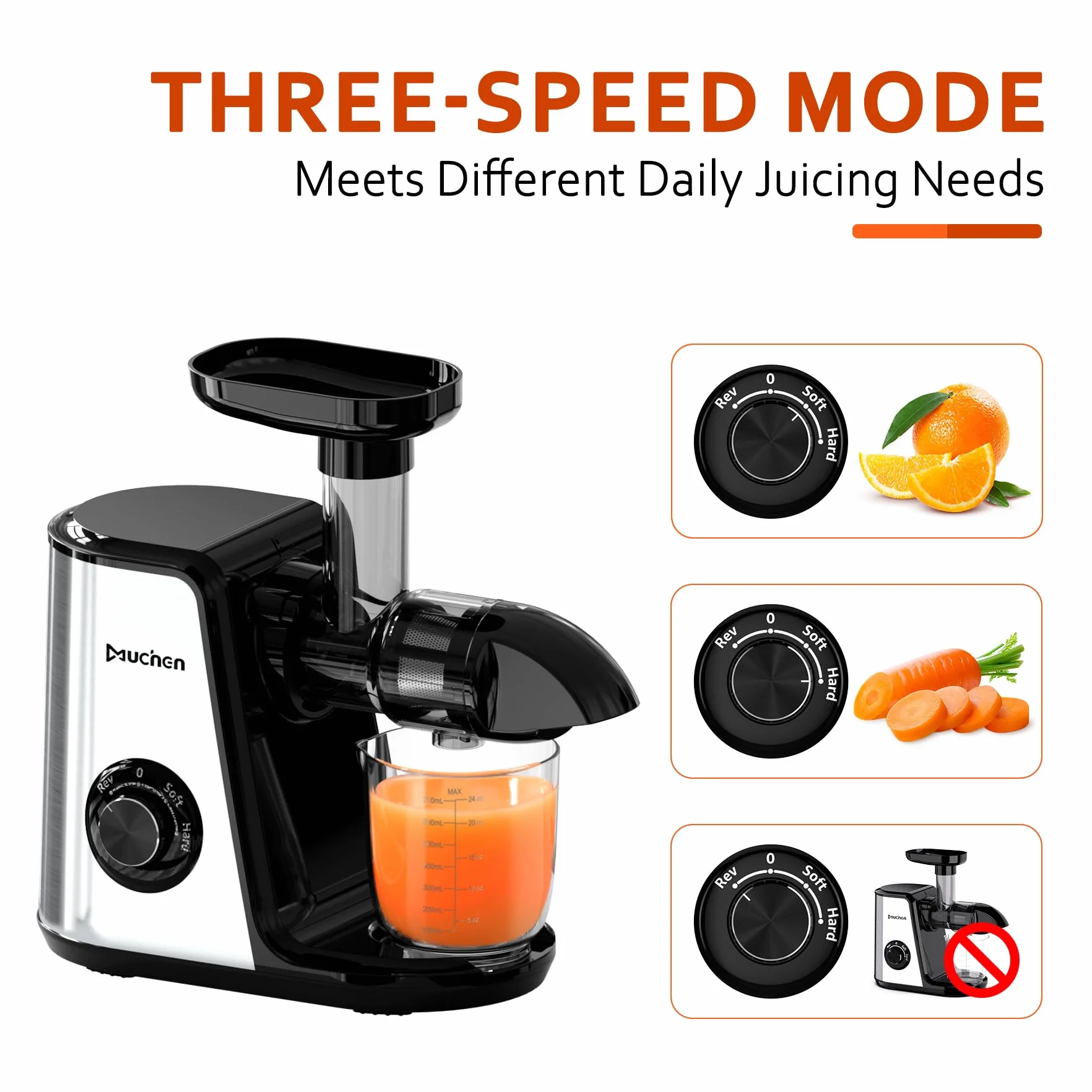 Muchen Extracteur de Jus Élite Presse-Agrumes à Froid Sans BPA Acier Inoxydable Double Tasse Anti-Blocage