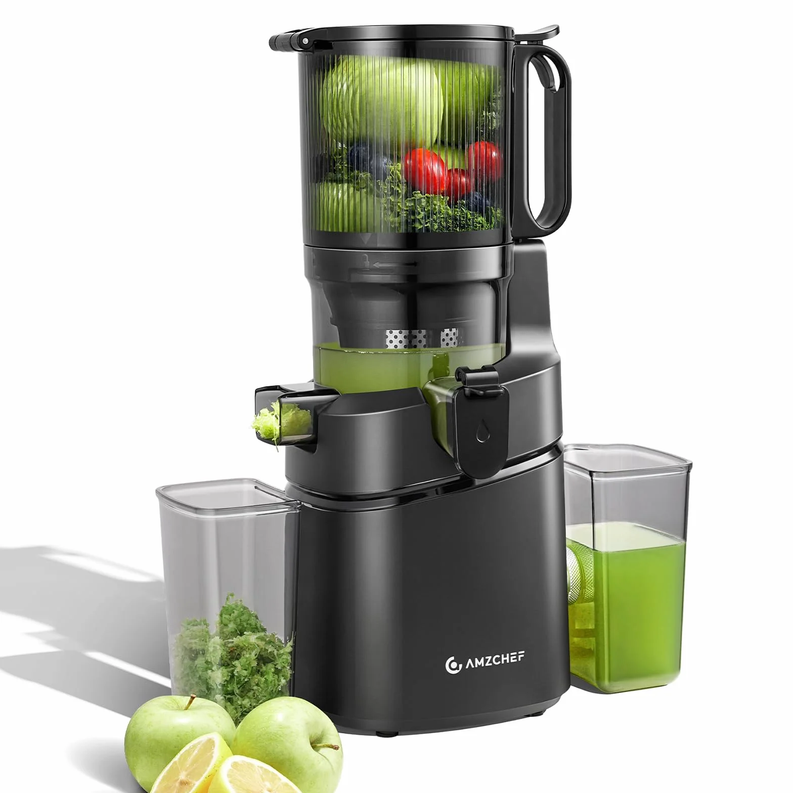 AMZCHEF Extracteur de jus automatique 250W 145mm 1,8L Noir Profond
