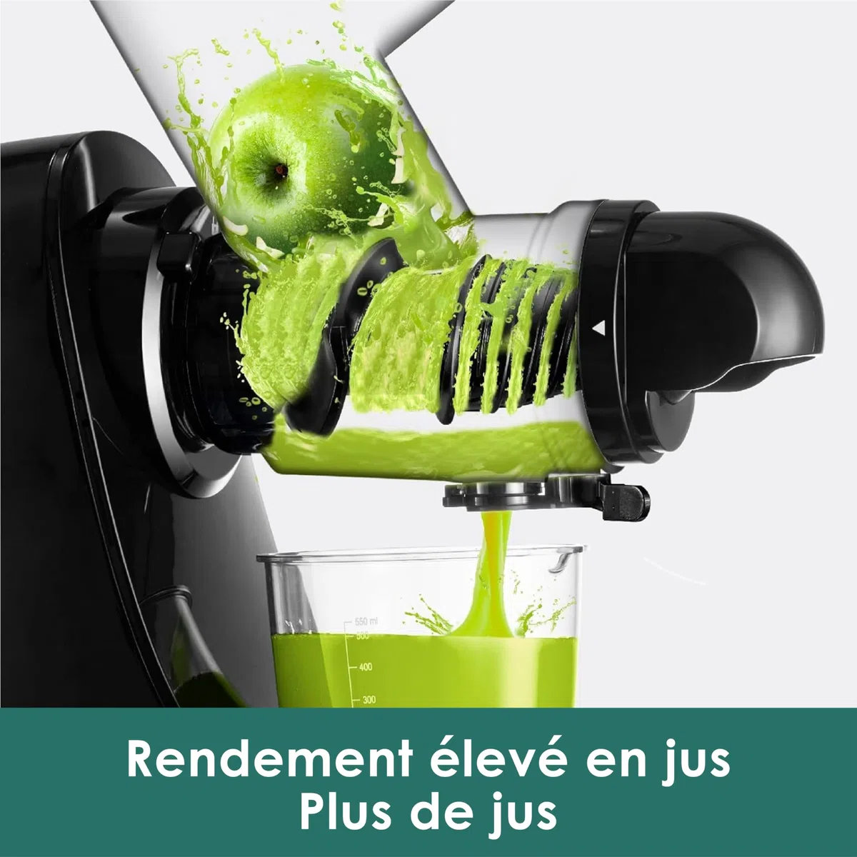Fretta Extracteur de Jus à Pression à Froid, Goulotte 76 mm, Presse-agrumes sans BPA, Noir