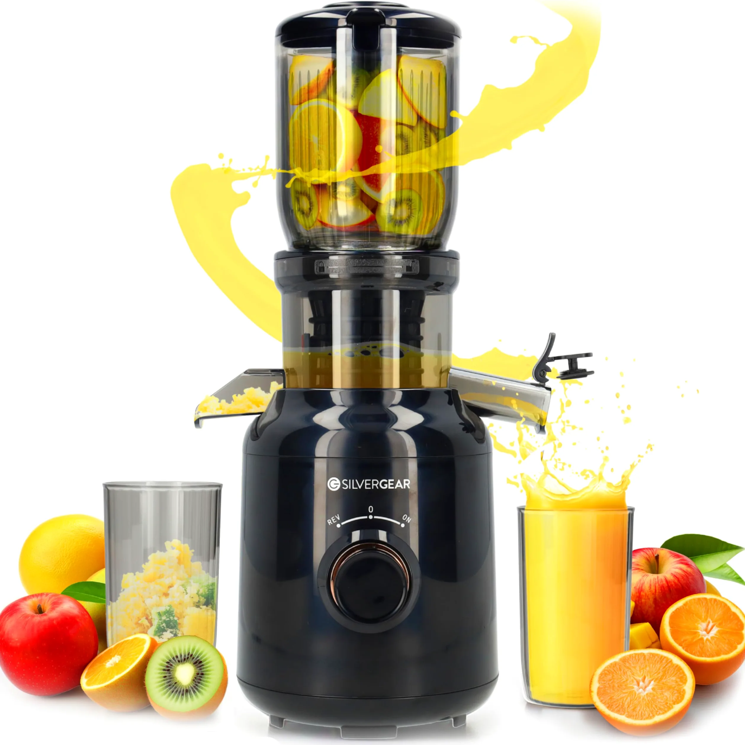 Silvergear Extracteur de Jus 250 W 60 tours/minute Goulotte 103mm Noir