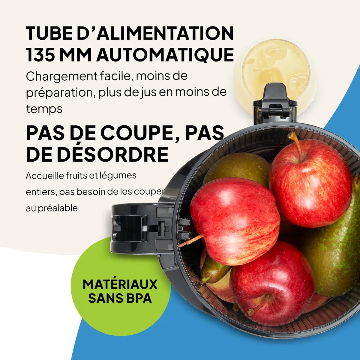 Fridja f2500 Extracteur de Jus à Alimentation Automatique 250W Goulotte 135mm Fruits Entiers Sans BPA Noir Mat
