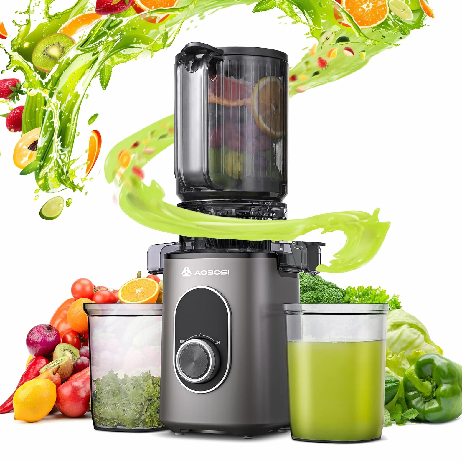AAOBOSI Slow Juicer Extracteur de Jus, 110 mm Ouverture, Mastication Inversée, Sans BPA