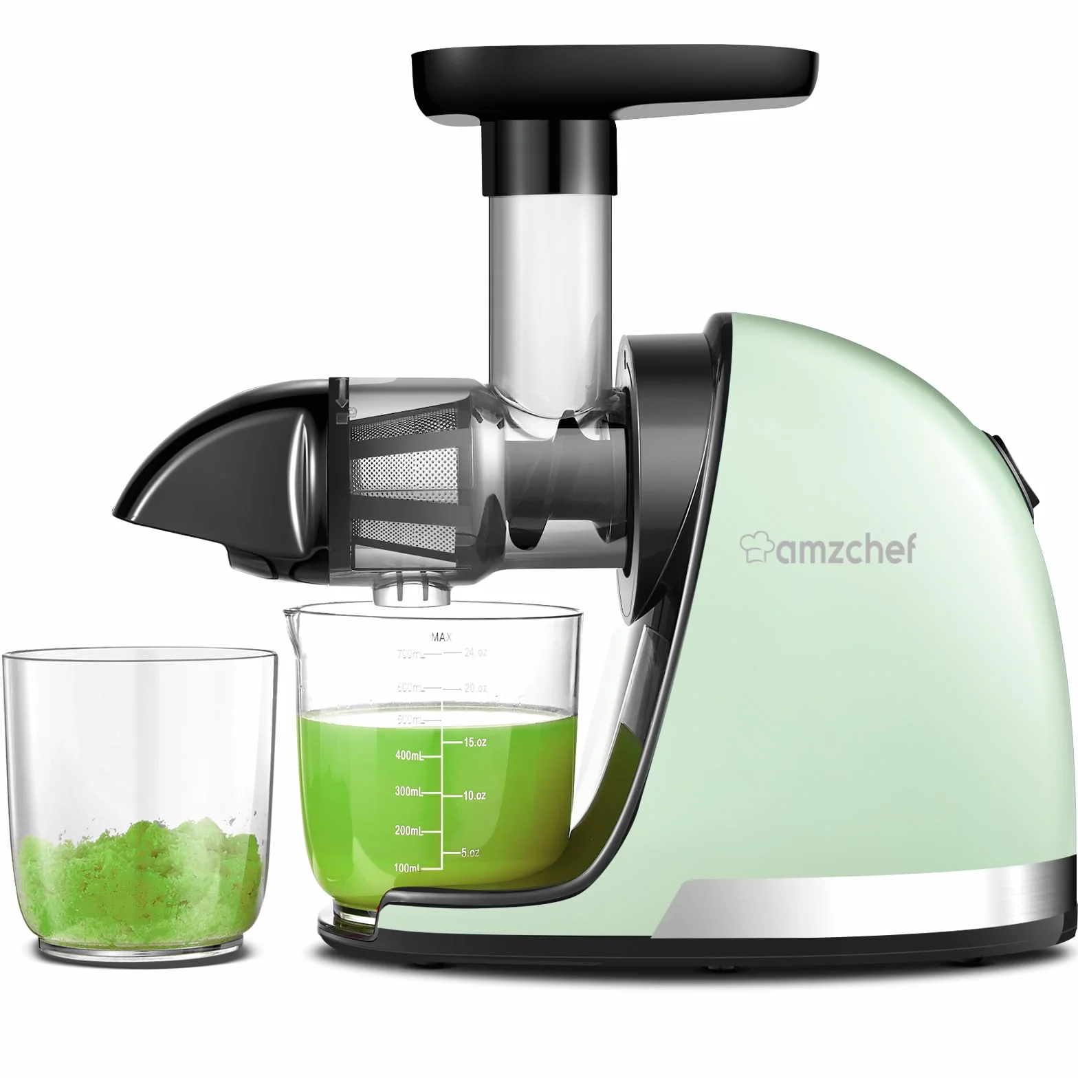 AMZCHEF Extracteur de Jus à Froid sans BPA 2 Tasses Brosse Fonction Mastication Inversée Vert