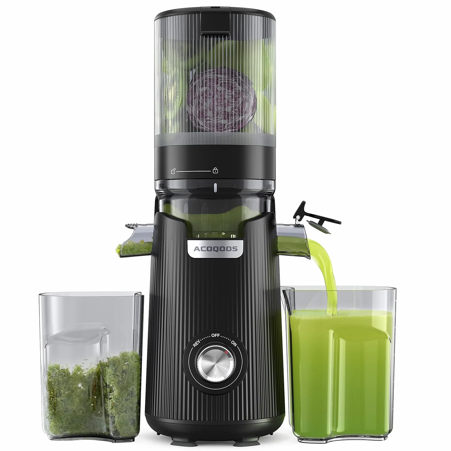 ACOQOOS Extracteur de Jus 135 mm Grande Ouverture Centrifugeuse 300W 1.8L Noir