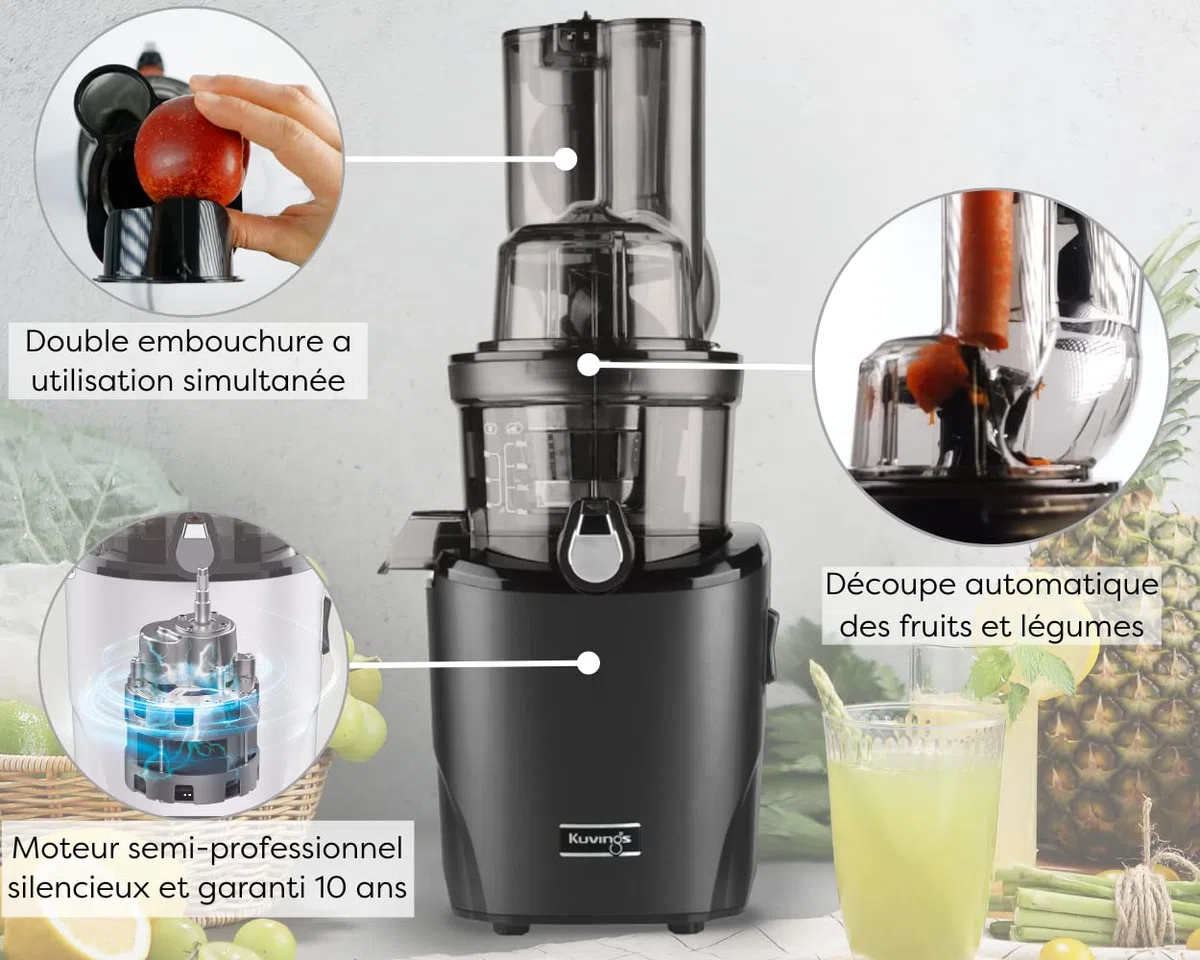 Kuvings Extracteur de jus REVO830S Double embouchure Système de découpe automatique Noir