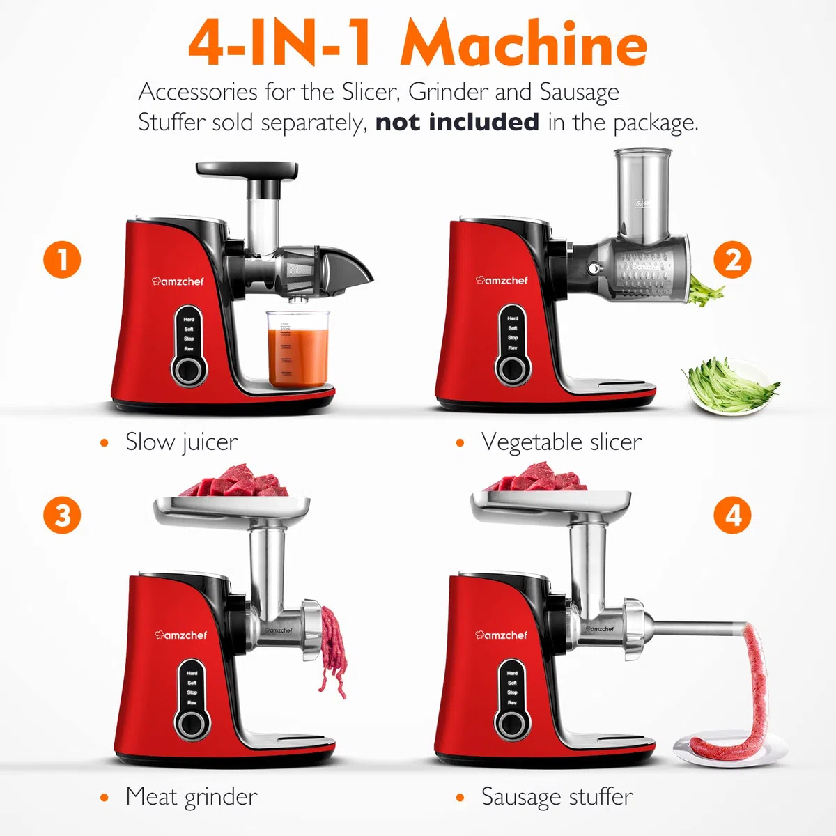 AMZCHEF Extracteur de Jus Double Vitesse Modes Soft Hard - Juicer Machine Fruits Légumes avec Bouteille Portable 2 Tasses Rouge