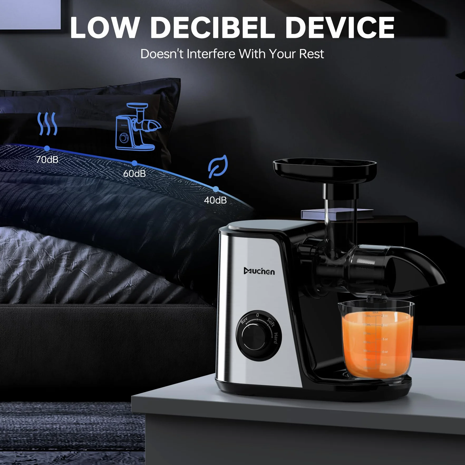 Muchen Extracteur de Jus Élite Presse-Agrumes à Froid Sans BPA Acier Inoxydable Double Tasse Anti-Blocage