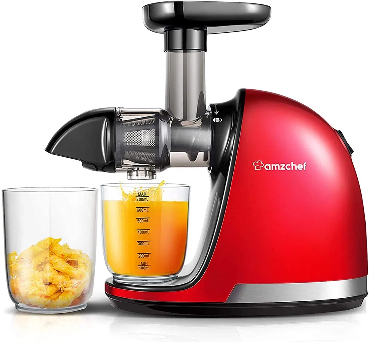 AMZCHEF Extracteur de Jus Slow Juicer Presse à Froid Machine Rouge