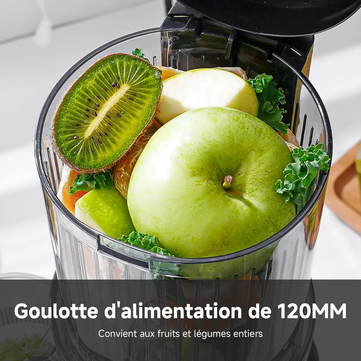 AMZCHEF Extracteur de Jus 120mm Grande Bouche, Presse Agrume Électrique Anti-Blocage 60Tr/Min, Inox
