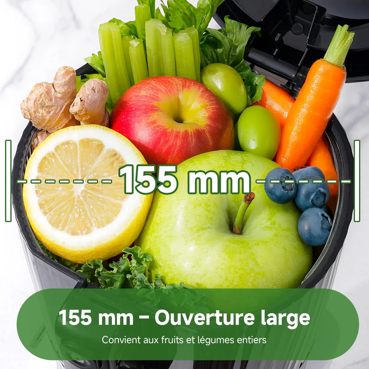 AMZCHEF Extracteur de Jus de Fruits et Légumes, Bocca 155mm, 2,5L, 2 Filtres, Pression Automatique