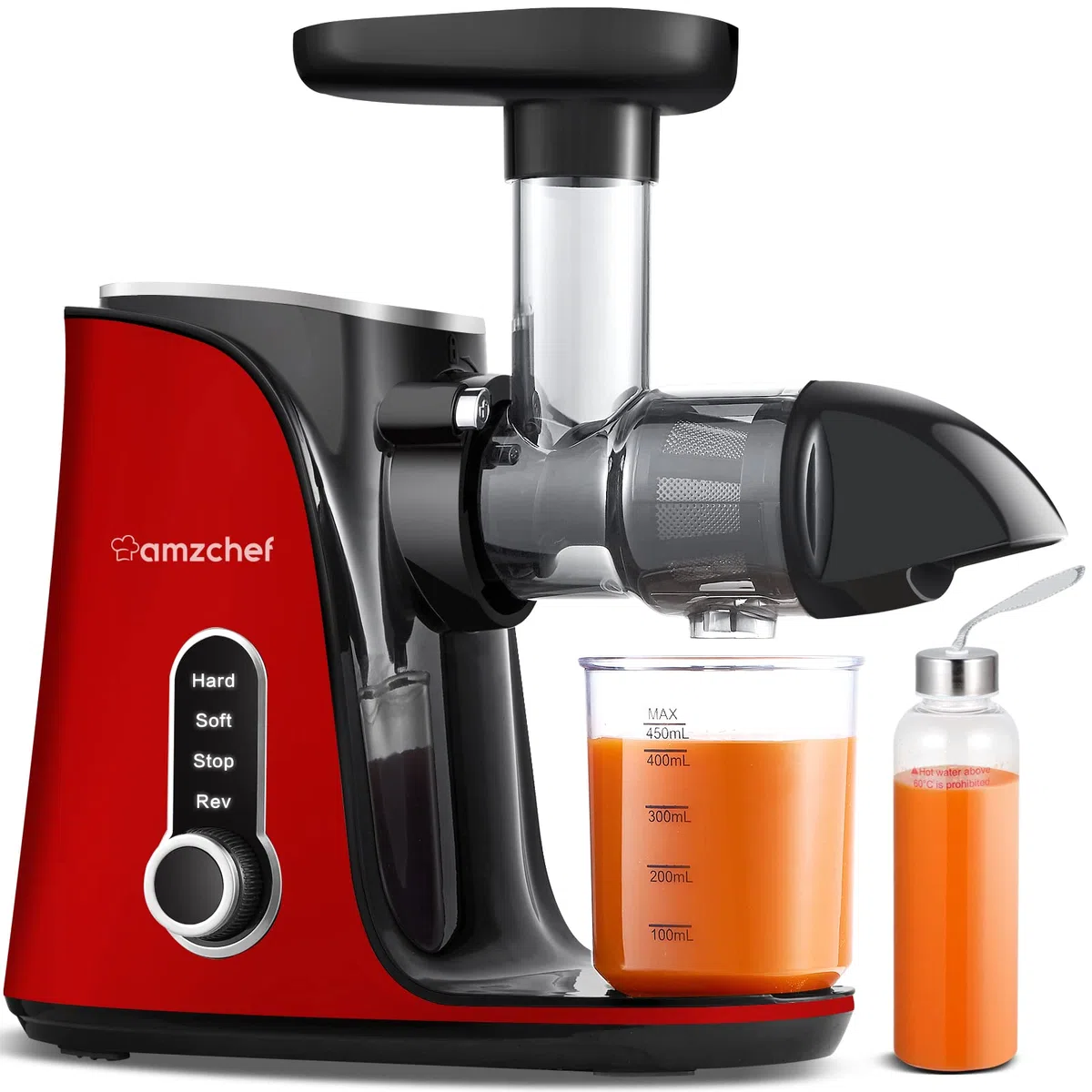 AMZCHEF Extracteur de Jus Double Vitesse Modes Soft Hard - Juicer Machine Fruits Légumes avec Bouteille Portable 2 Tasses Rouge