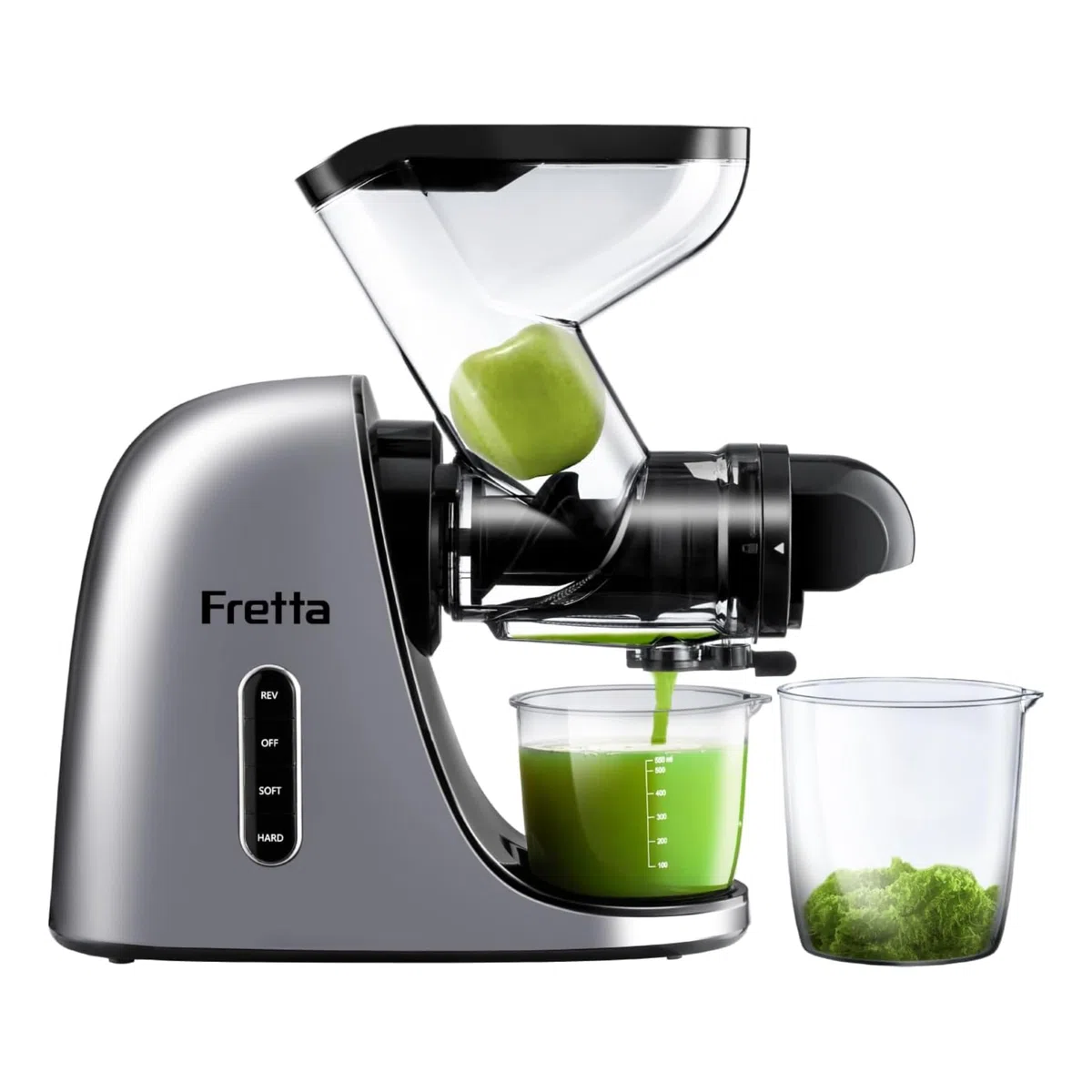 Fretta Extracteur de Jus à Pression à Froid 76 mm Goulotte Large Sans BPA Presse-agrumes Fruits Légumes Argent