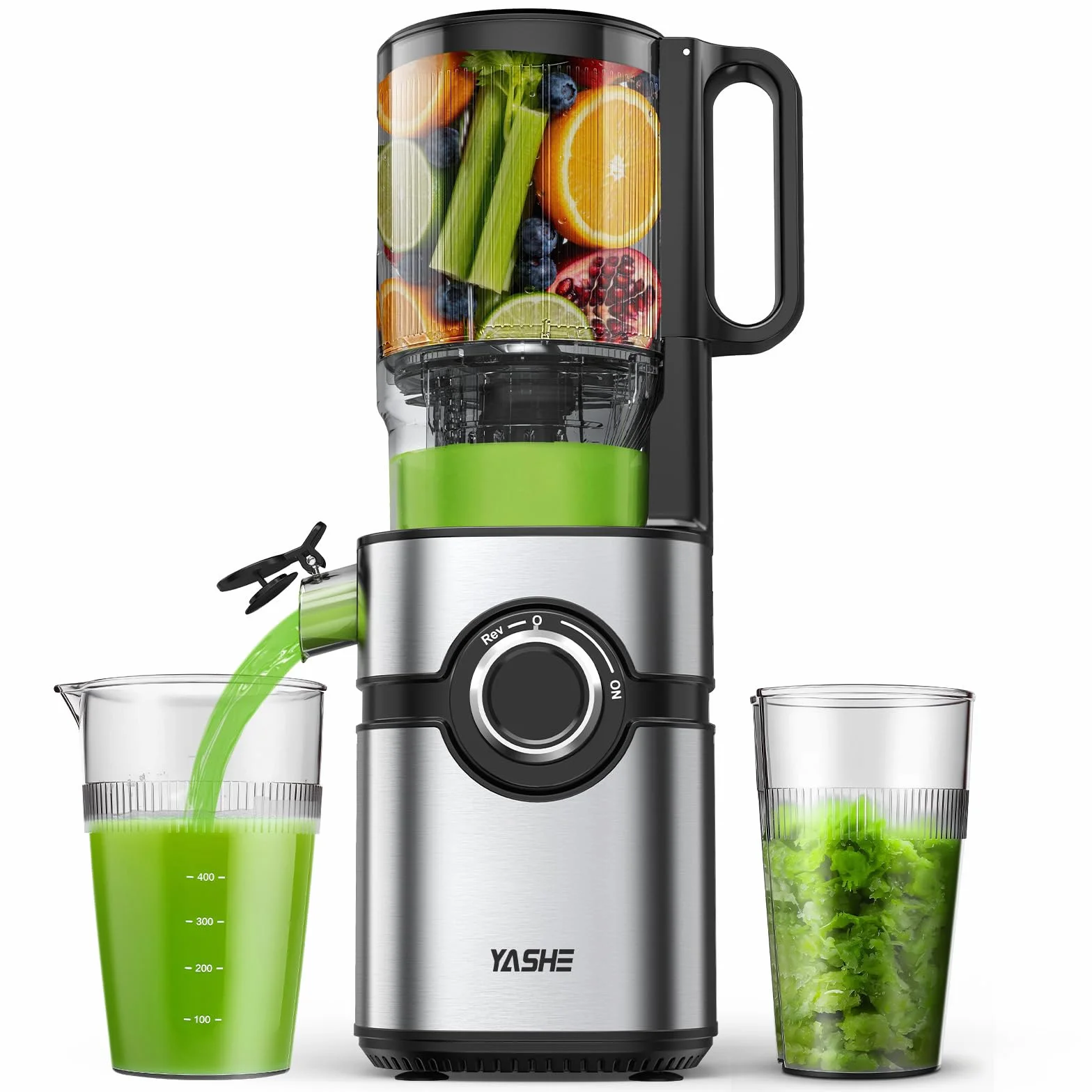 YASHE Extracteur de Jus à Froid, Slow Juicer 127 mm, 50 Tr/Min, Sans BPA, Noir
