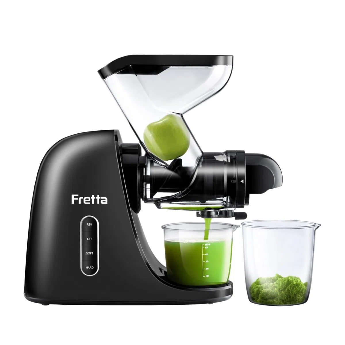 Fretta Extracteur de Jus à Pression à Froid, Goulotte 76 mm, Presse-agrumes sans BPA, Noir