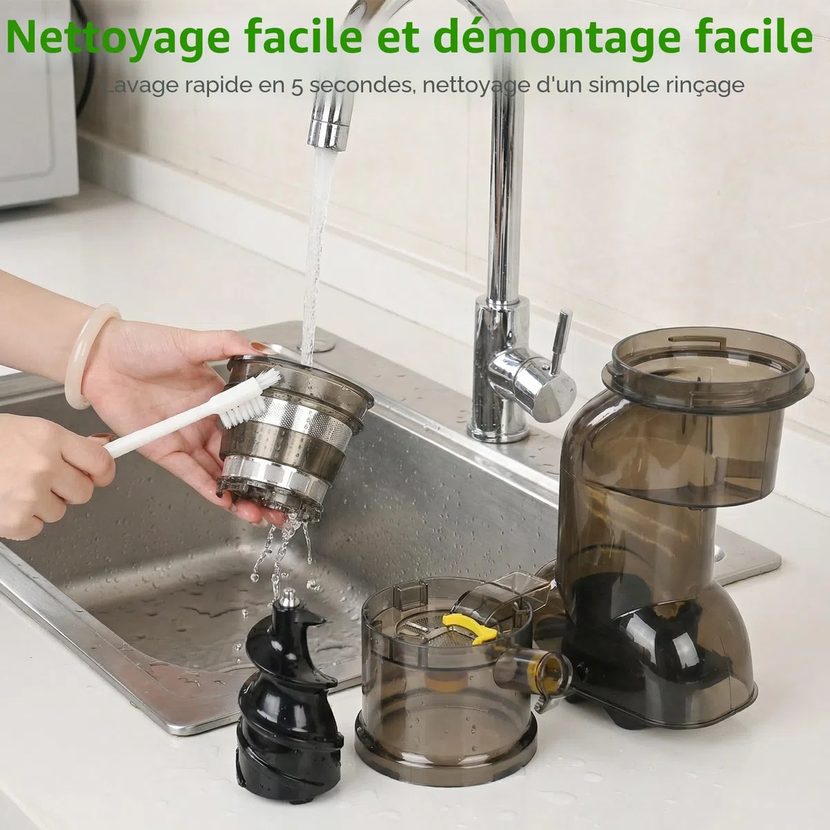 Extracteur de jus 500W, Fruits et Légumes, Fonction Inverse, Grande Ouverture 98mm, Slow Juicer, Taux d'extraction 98%, 2 Récipients, Sans BPA