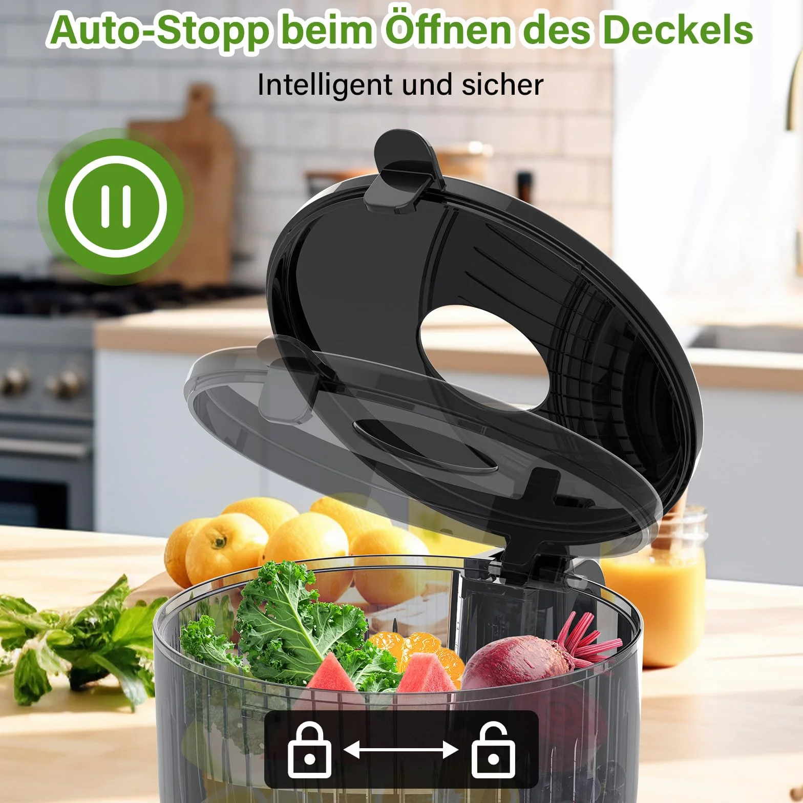 OMMO Extracteur de Jus 300W, Goulotte 148 mm, Machine à Jus électrique, 2 Tasses PC, Sans BPA, Noir