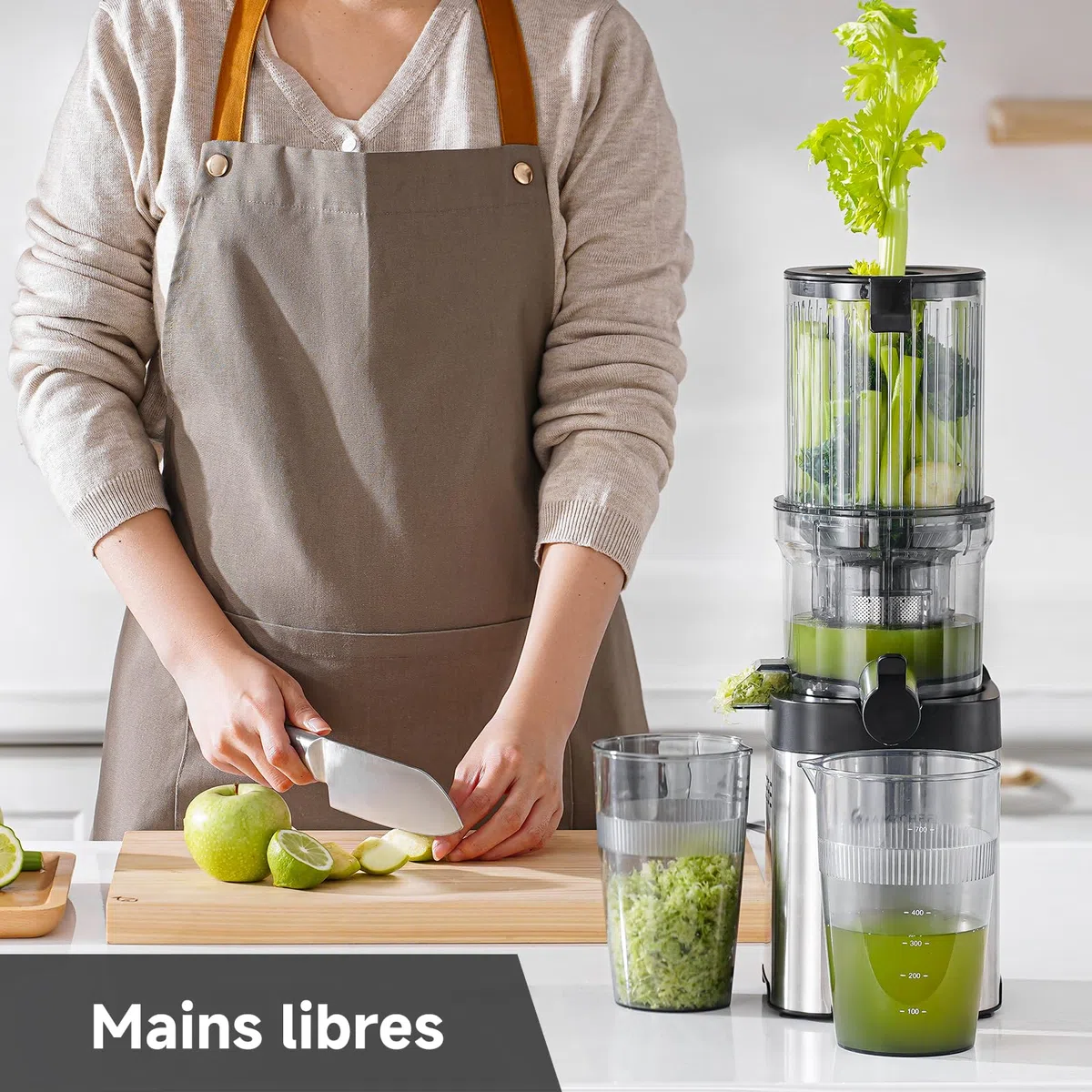 AMZCHEF Extracteur de Jus 120mm Grande Bouche, Presse Agrume Électrique Anti-Blocage 60Tr/Min, Inox