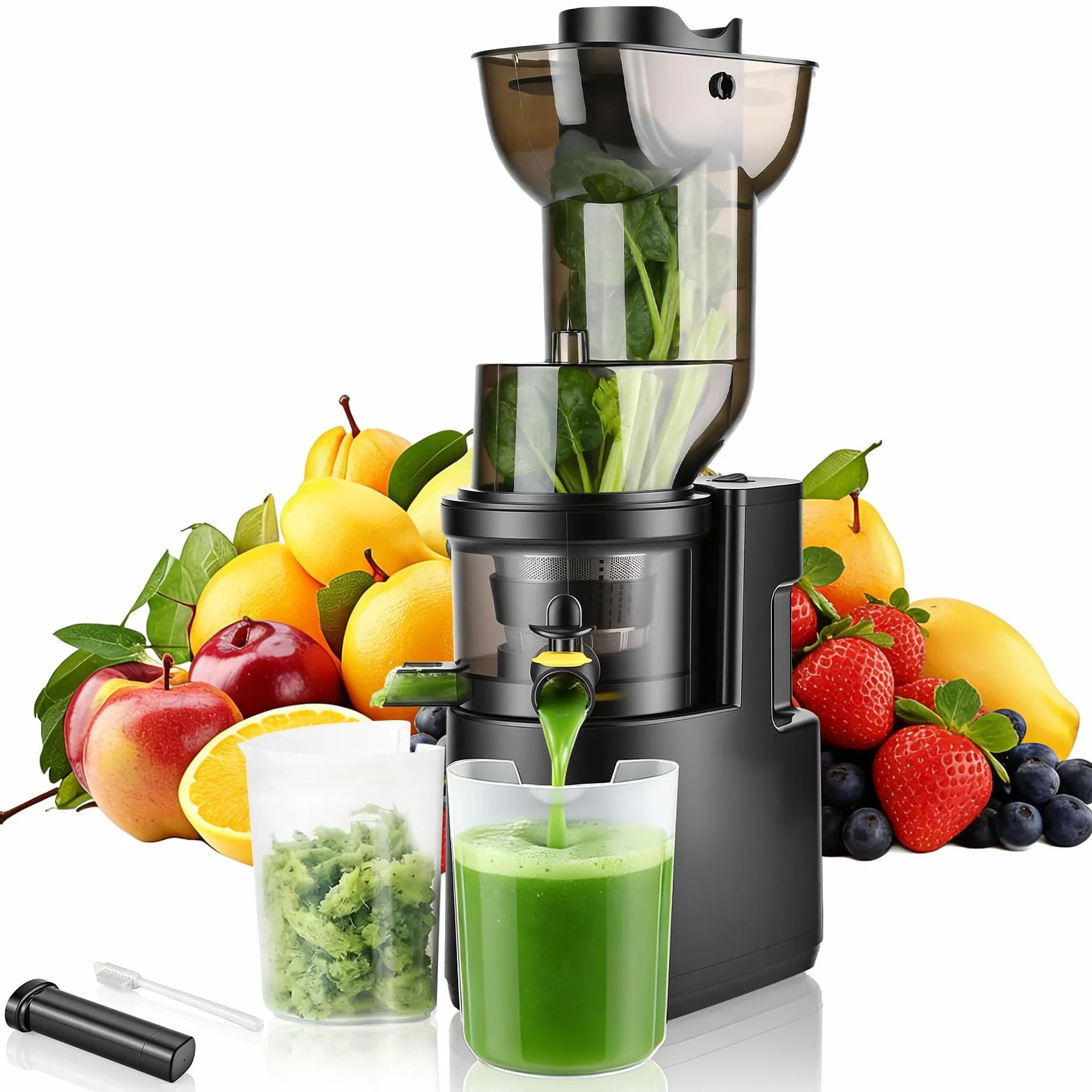 Extracteur de jus 500W, 98mm, Fonction Inverse, 2 Récipients, Sans BPA