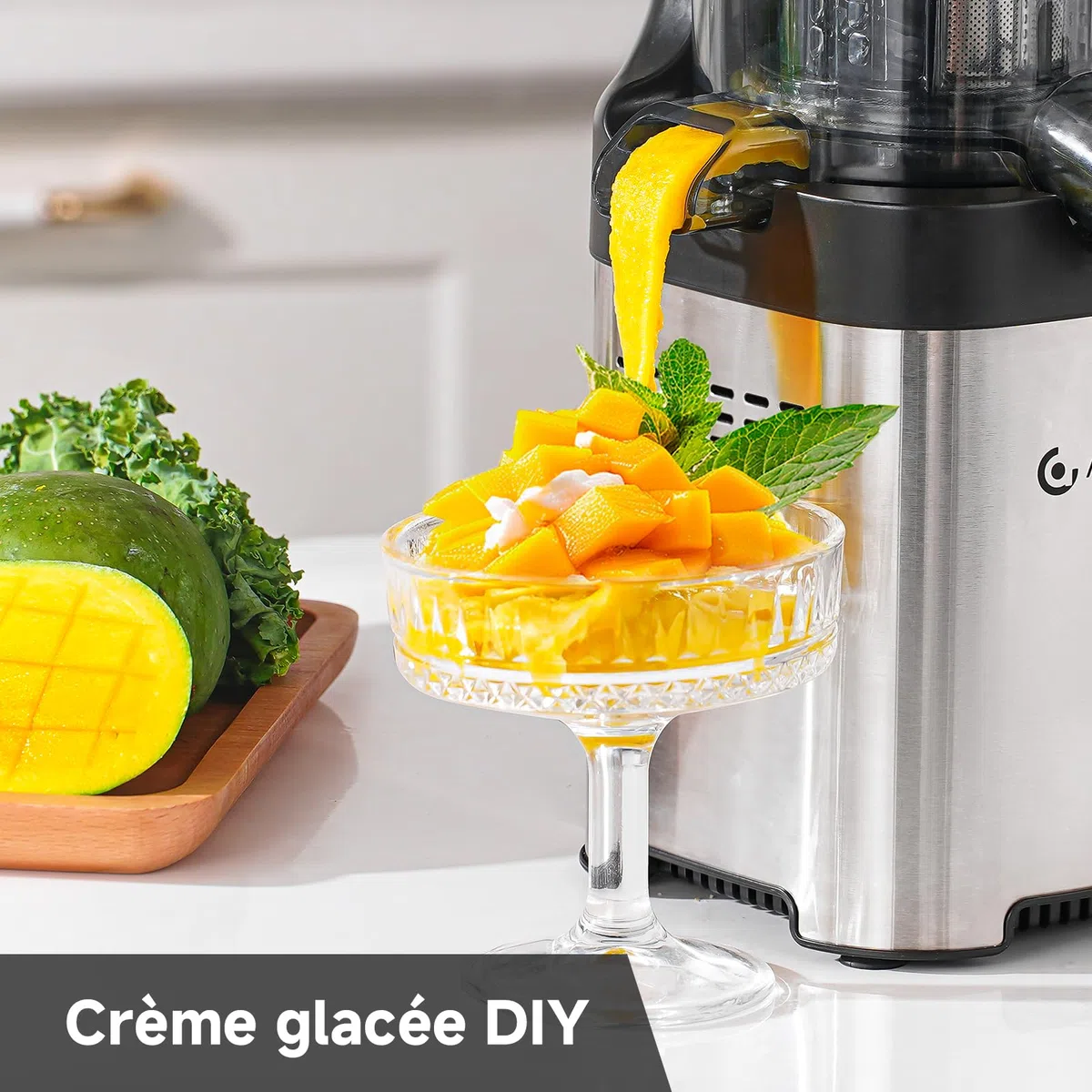 AMZCHEF Extracteur de Jus 120mm Grande Bouche, Presse Agrume Électrique Anti-Blocage 60Tr/Min, Inox