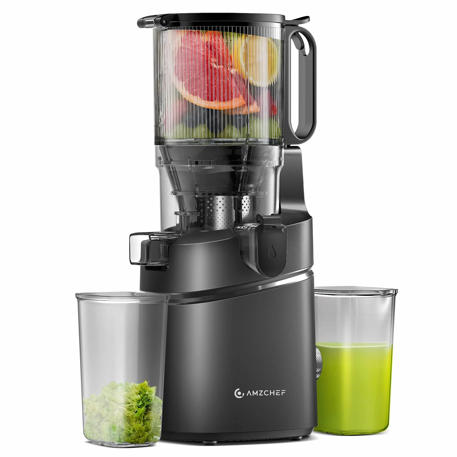 AMZCHEF Extracteur de jus lent automatique 250W 135mm 1,8L triple filtre Noir