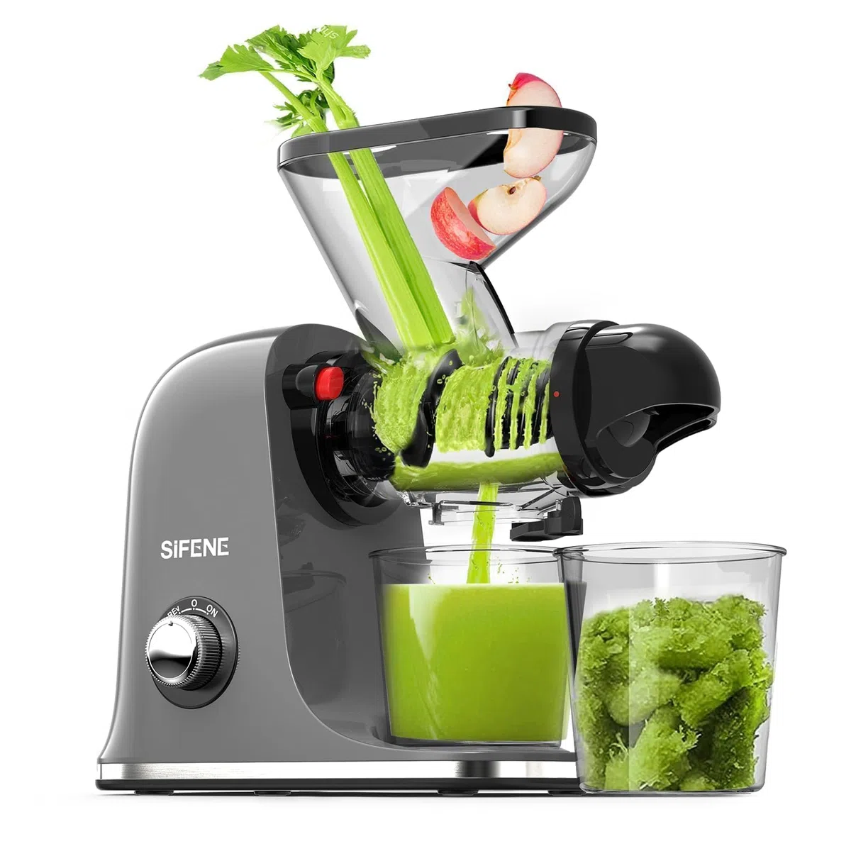 SIFENE Extracteur de Jus à Froid, Double entrée Grande Bouche d'Alimentation, Mastication délicate, Lent pour Légumes & Fruits Entiers, sans BPA