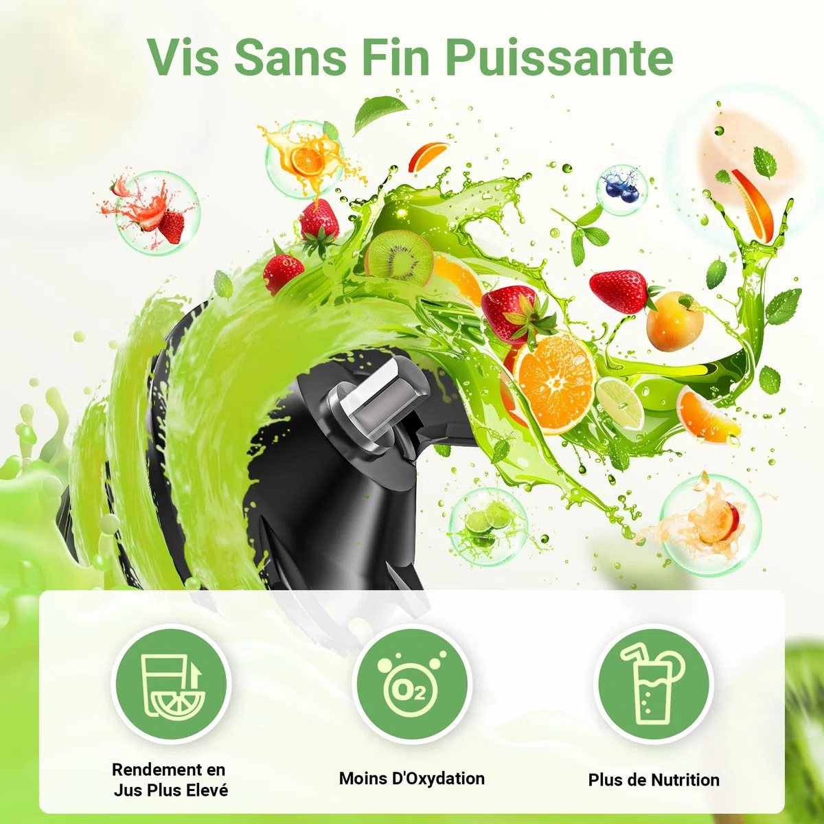 AAOBOSI Extracteur de Jus Fruits et Légumes 110 mm, Mastication Inversée, Sans BPA, 2 Tasses