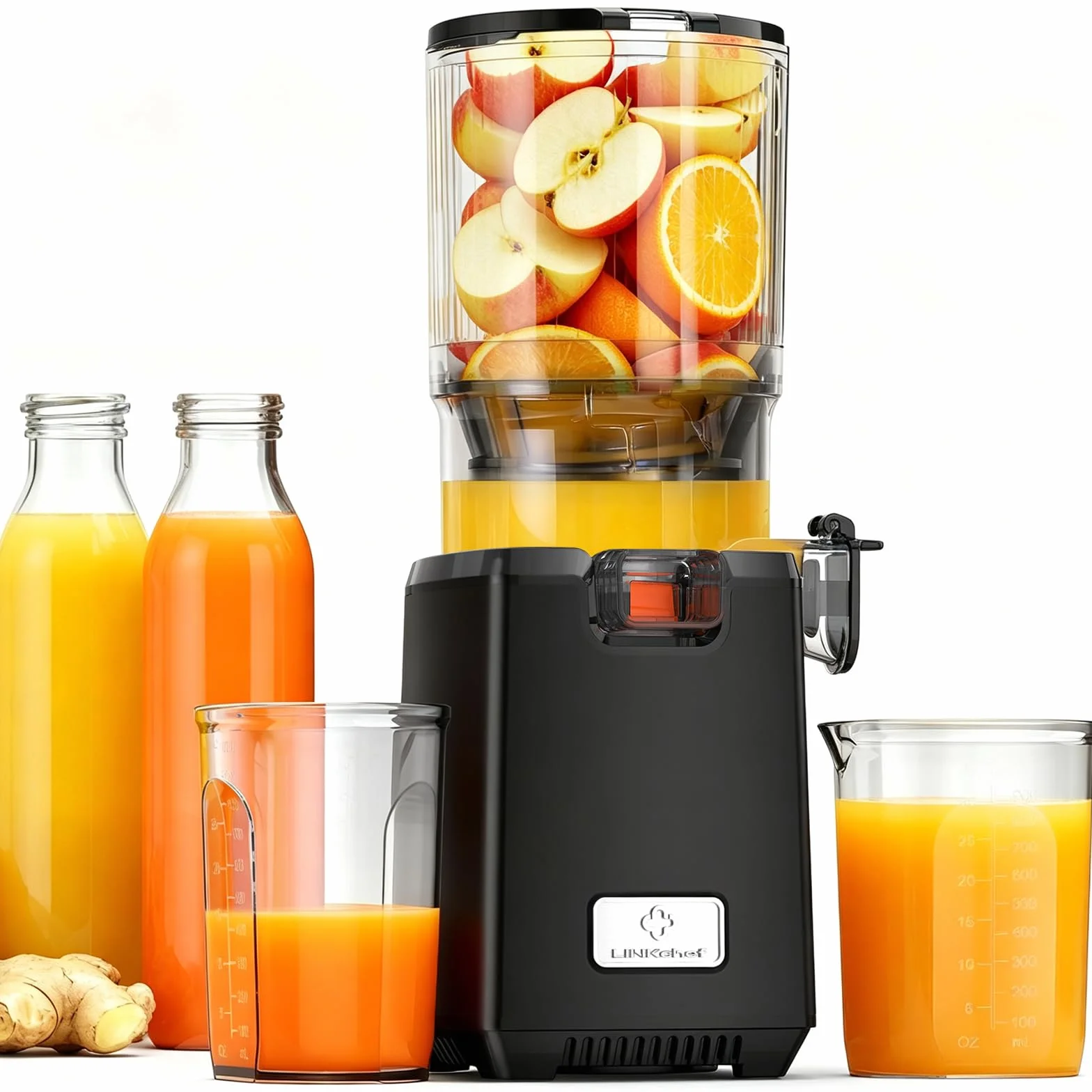LINKChef Extracteur de Jus à Froid 250W, Grande Goulotte 130 mm, 1,8 L, Sans BPA